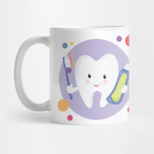 Clean Teeth With Smiling Happy Kawaii Cute Tooth Holding Toothpaste And Toothbrush Mug